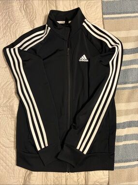 adidas Black Track Jacket with White Stripe Accents